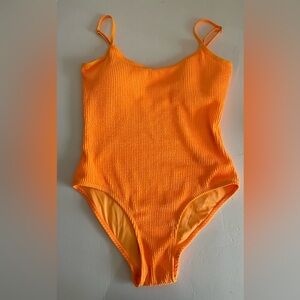 YMI Swimwear 1 Piece Smocked-Ribbed Swimsuit Scoop Back Juniors Small Orange Pop
